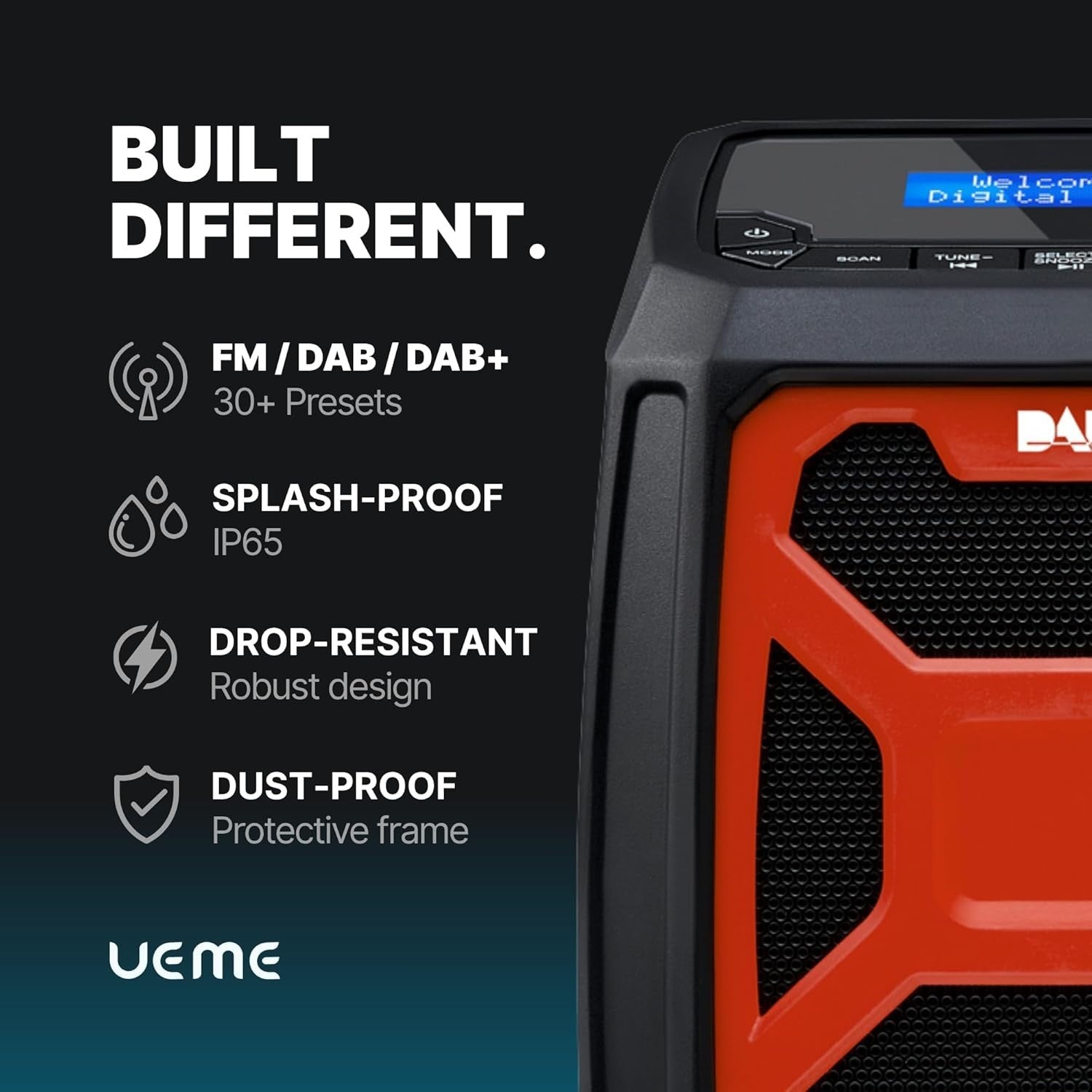 Rugged DAB+ FM Site Radio Bluetooth 6000mAh USB Rechargeable Red