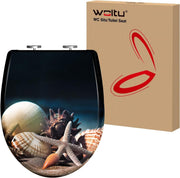 O-Shaped Toilet Seat Soft Close Quick Release Duroplast Sea Pattern Top Bottom