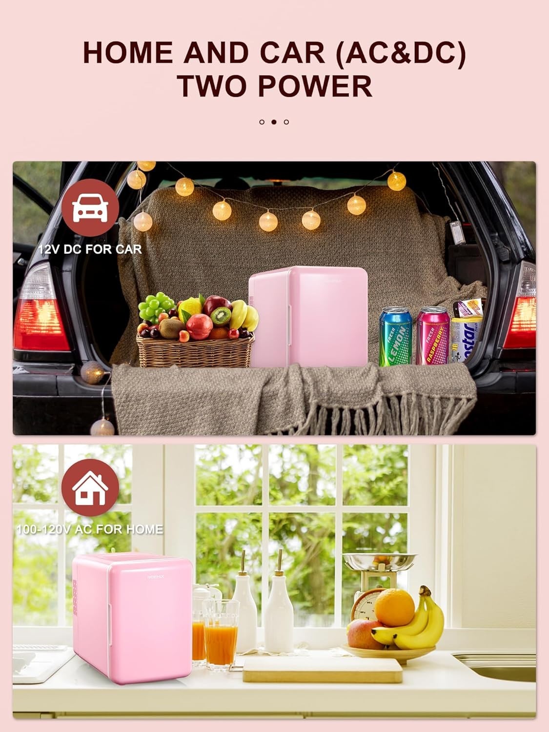 6L Mini Fridge Portable AC/DC Cooler Warmer Bedroom Car Pink