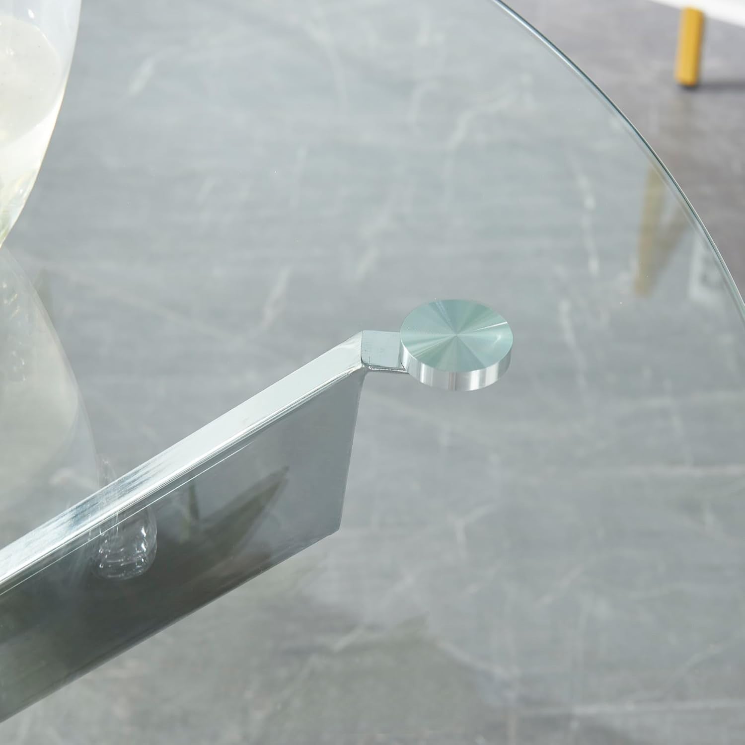 Modern Round Clear Glass Dining Table with Metal Legs 100cm