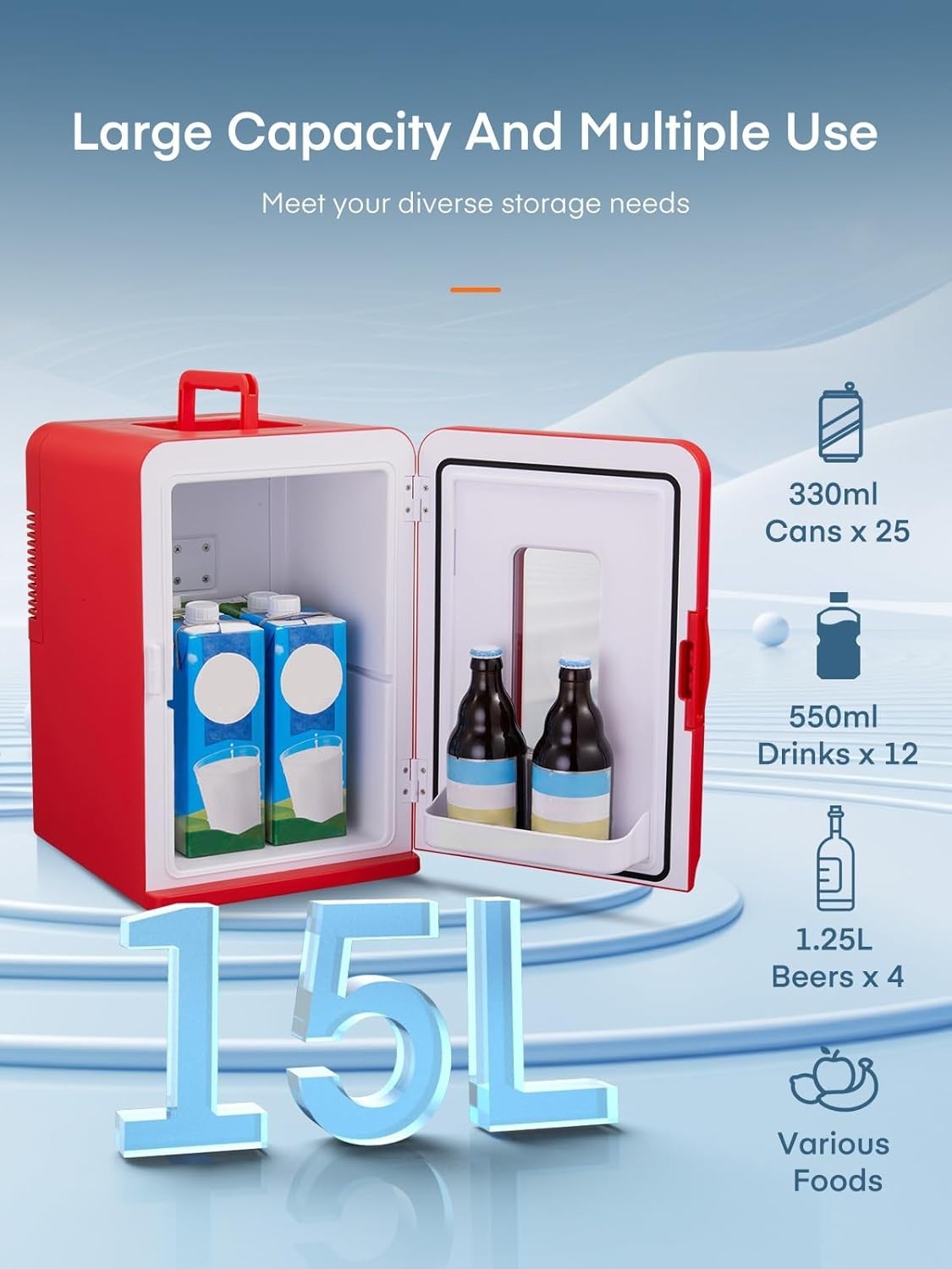 15L Mini Fridge Portable Cooler & Warmer Red 12V/240V Compact