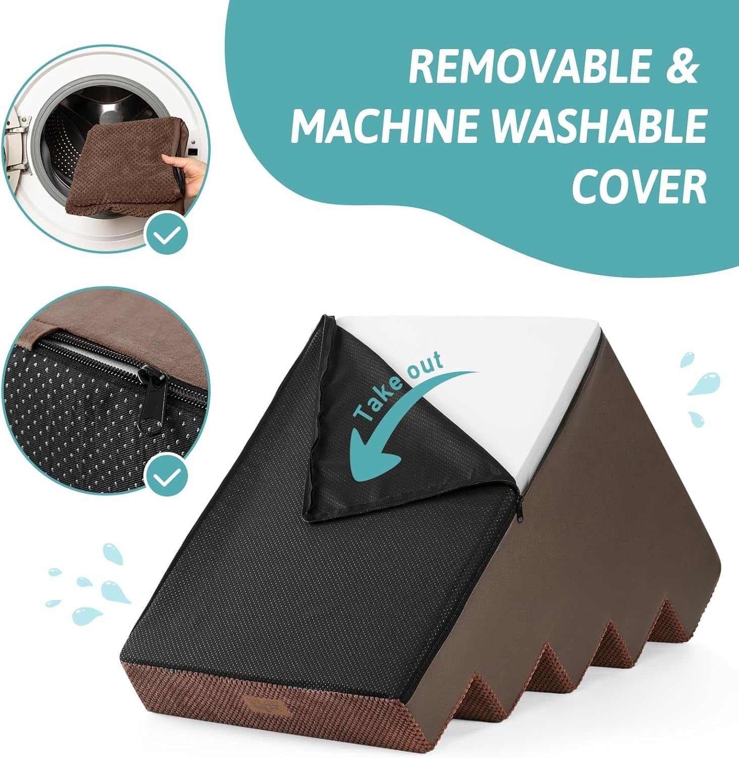 Wide Dog Stairs Non-Slip Pet Steps for Small Dogs Cats Puppy 75x50x60cm Brown