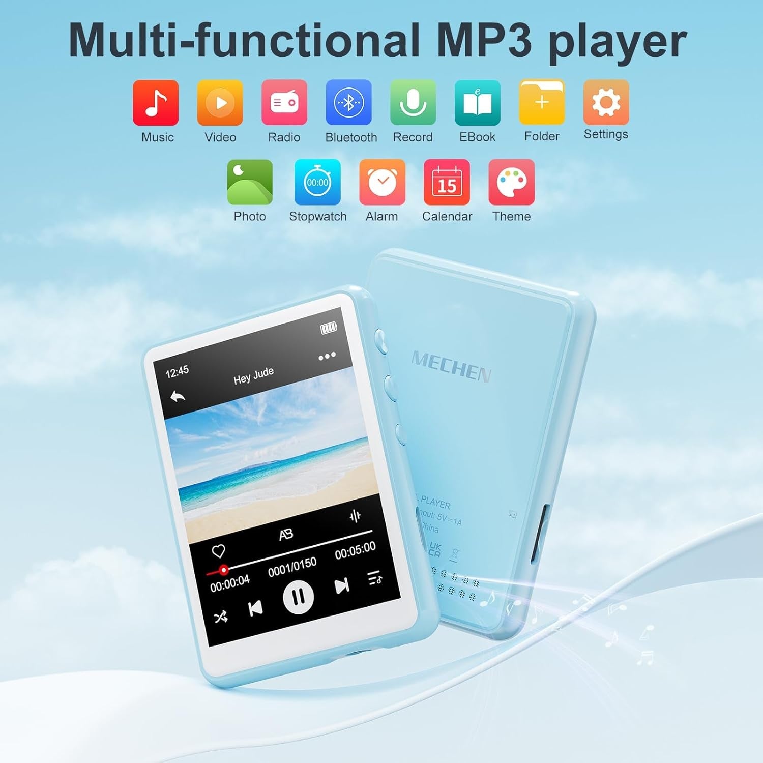 64GB MP3 Player Bluetooth 5.3 2.4" Screen FM Speaker HiFi