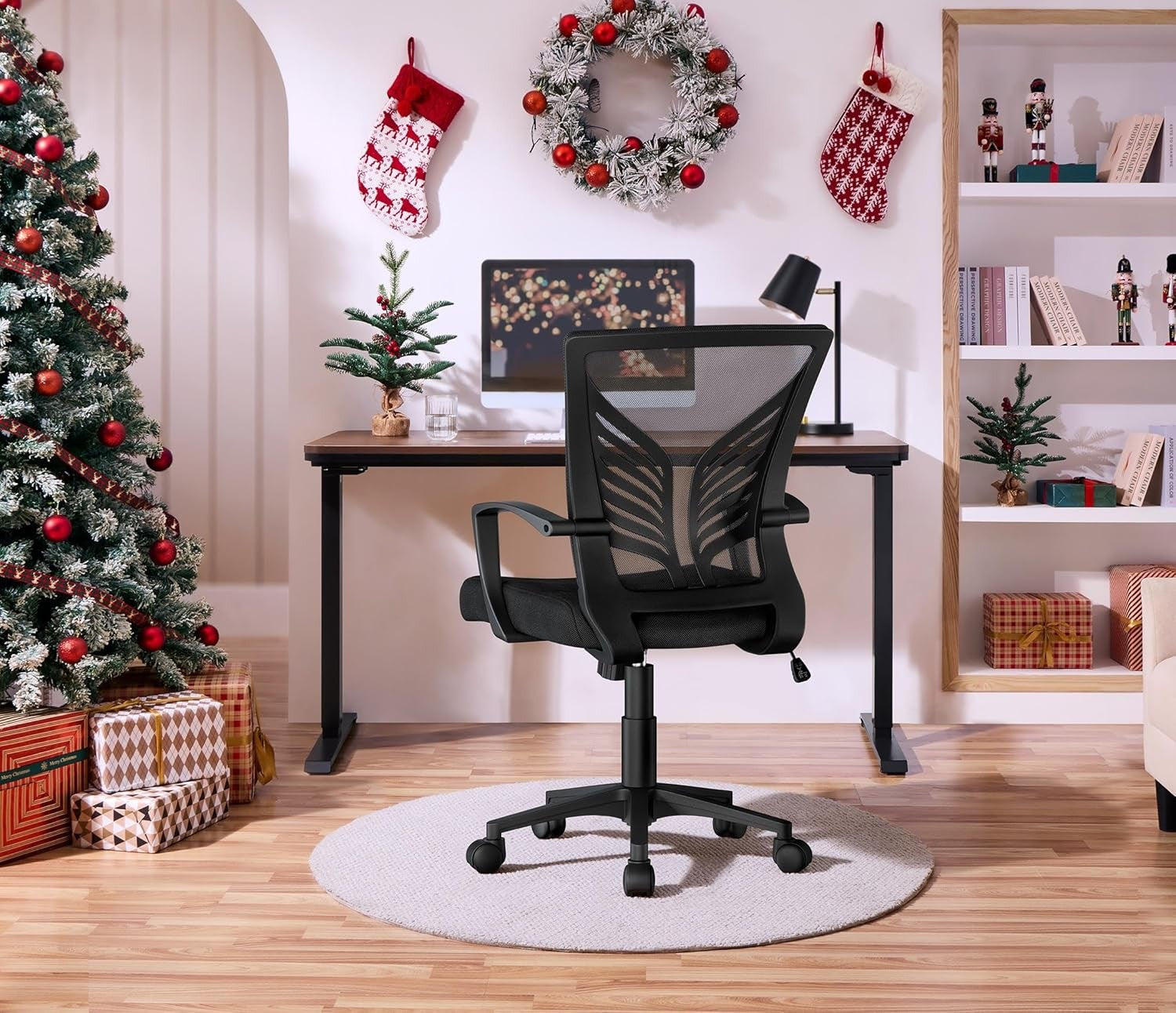 2x Ergonomic Mesh Office Chair Mid Back Swivel Adjustable Lumbar