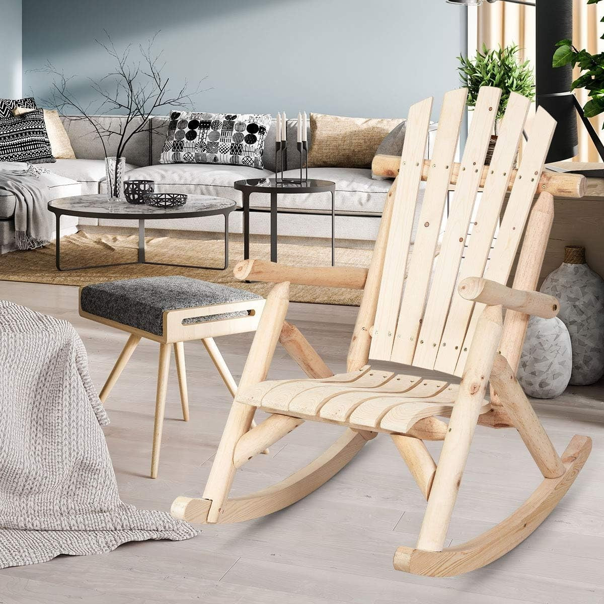 Solid Wood Adirondack Rocking Chair Outdoor Porch Garden Patio Yard Relaxer