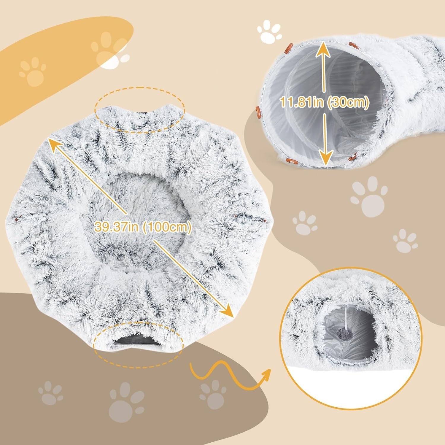 Cat Tunnel Bed Donut Play Tunnel Large Circle w Central Mat Grey