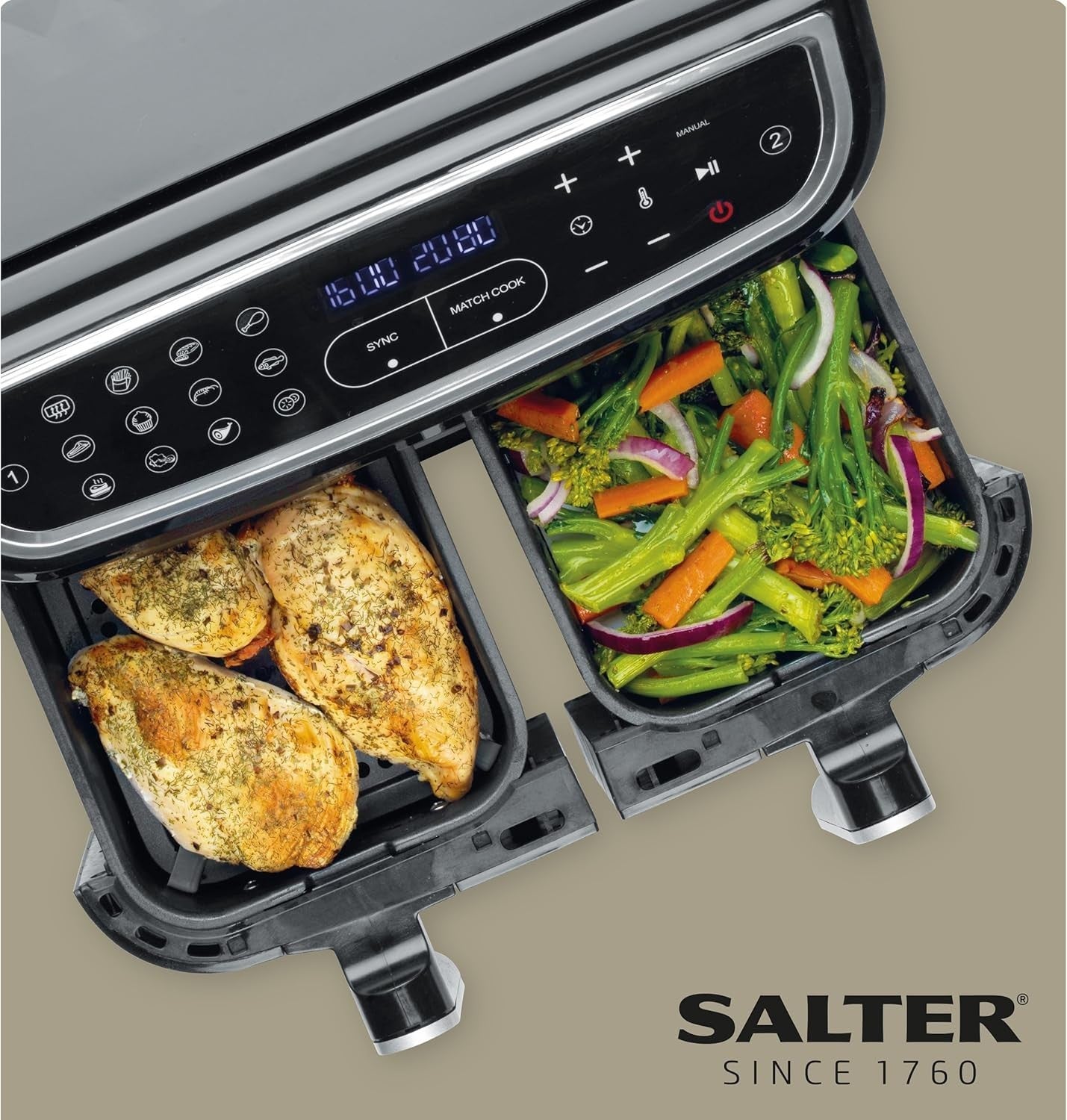 Dual Cook Air Fryer 9L | 12 Functions, Sync & Match, LED Touch, 1600W, Low-Oil