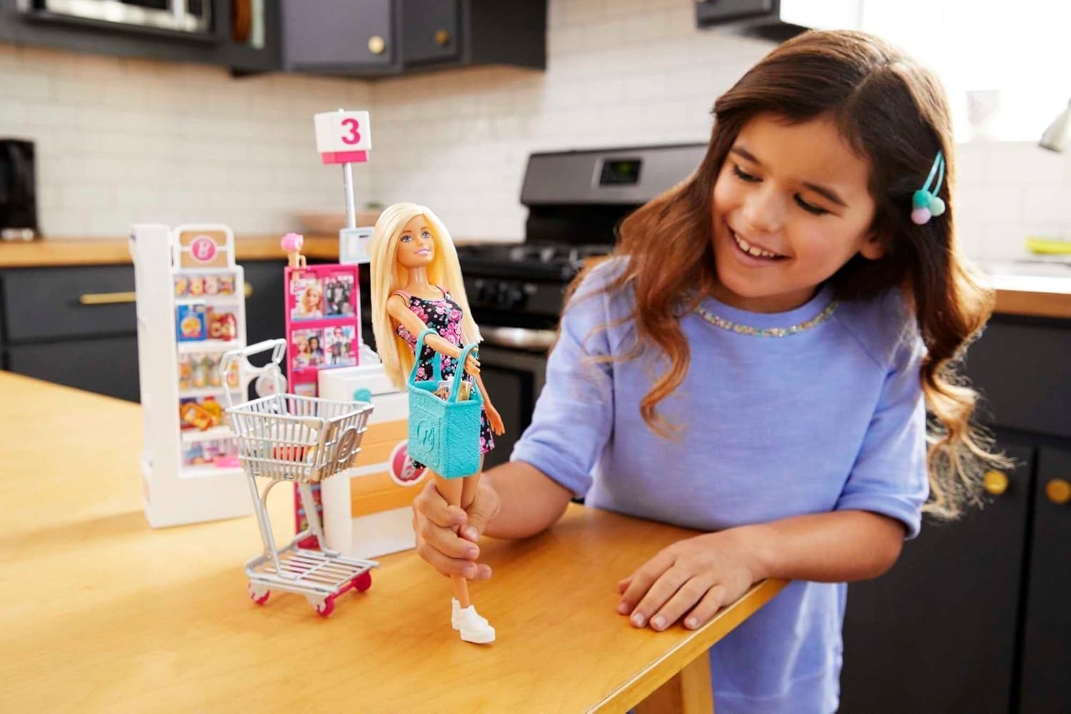 Fashion Doll Grocery Store Playset Rolling Cart Working Conveyor