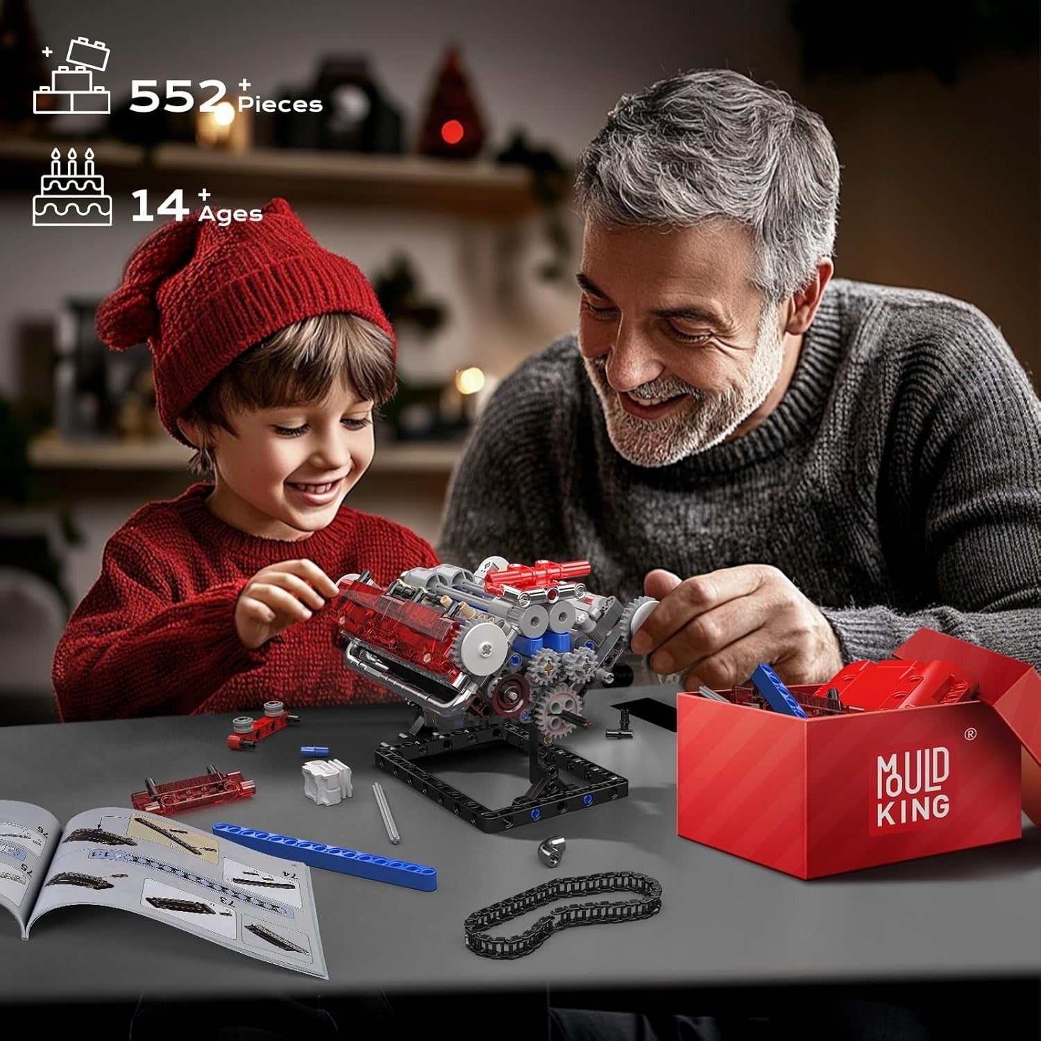 V8 Engine Model Kit Working Motor STEM Build Set Kids Teens Adults Gift
