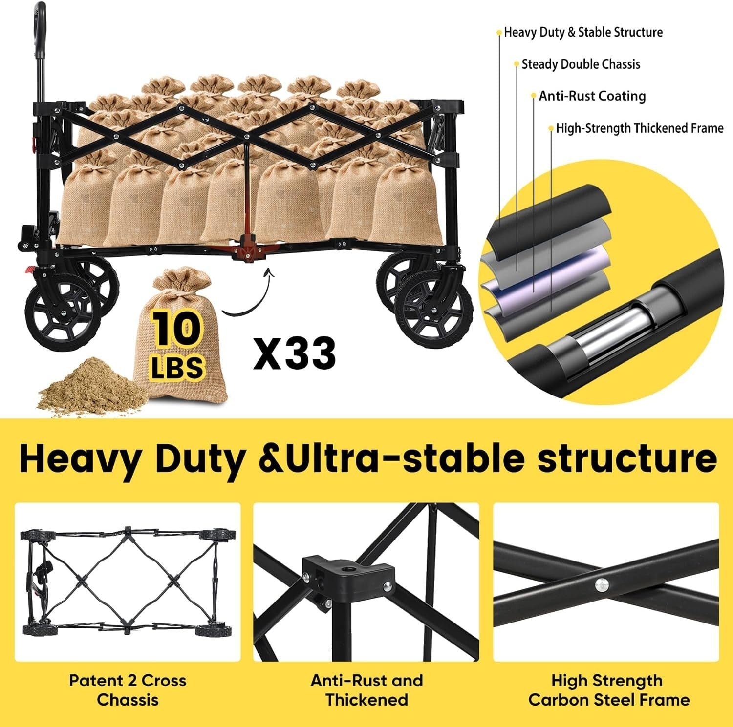 Grey Heavy Duty 135L Folding Festival Trolley All-Terrain Wagon 150kg Capacity