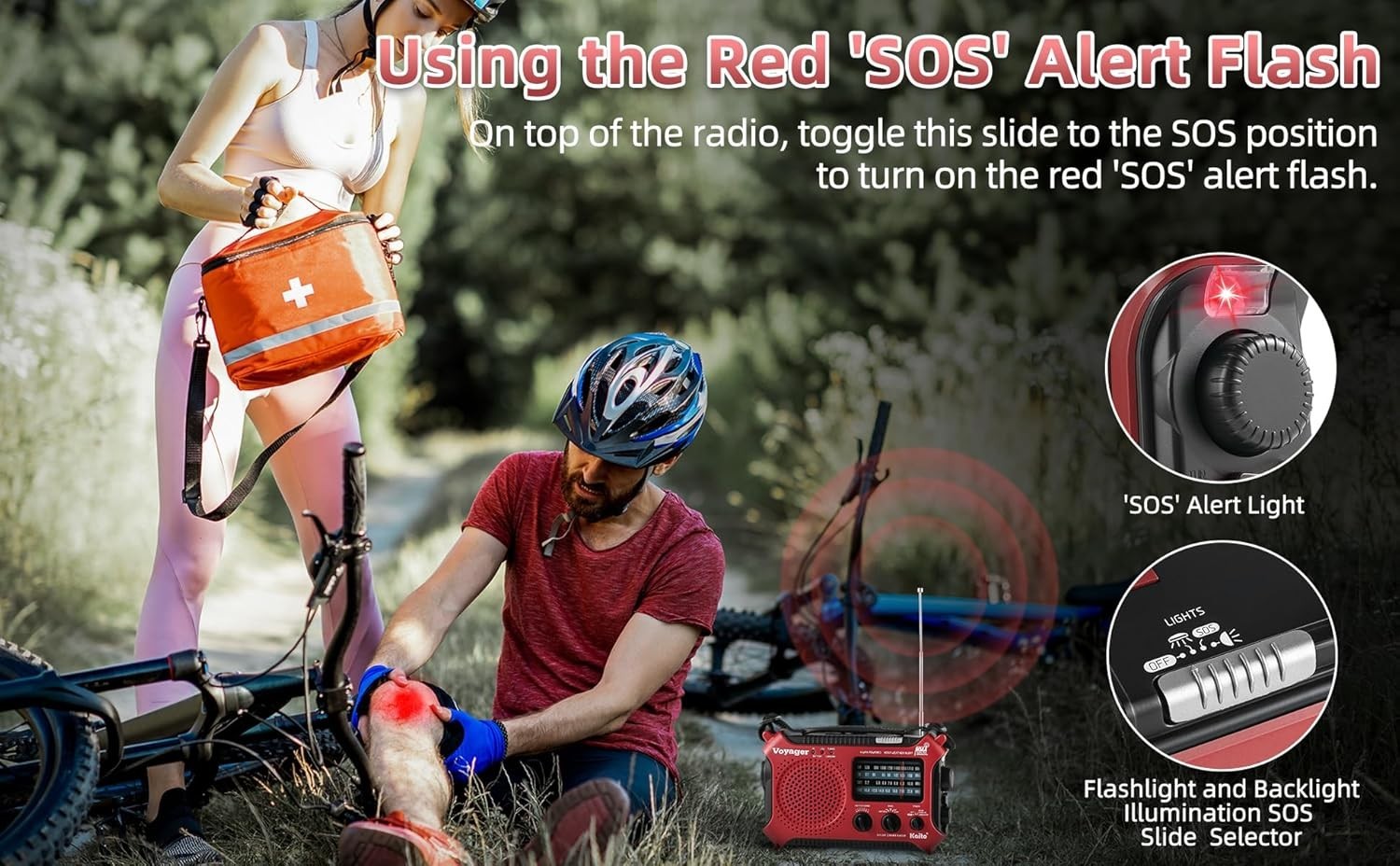 Emergency Weather Alert Radio Solar Hand Crank AM FM SW 7 Band Red