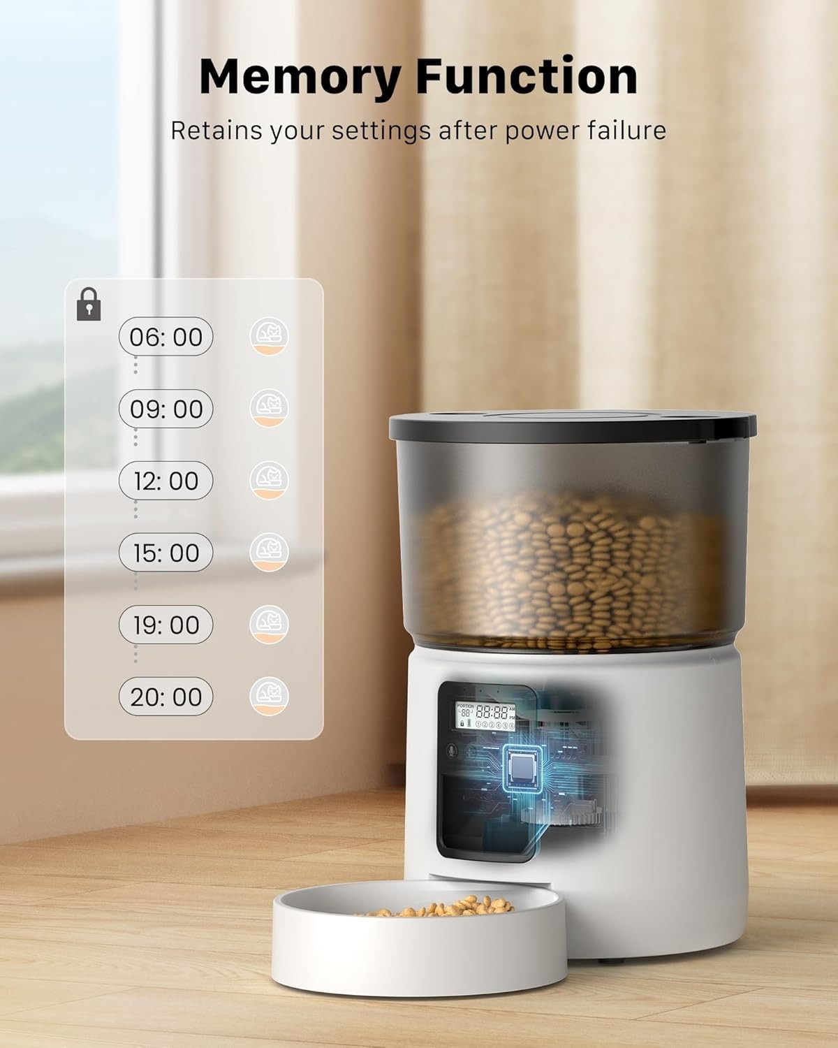 Automatic Cat Feeder 3L Timer Food Dispenser 6 Meal Voice Recorder White
