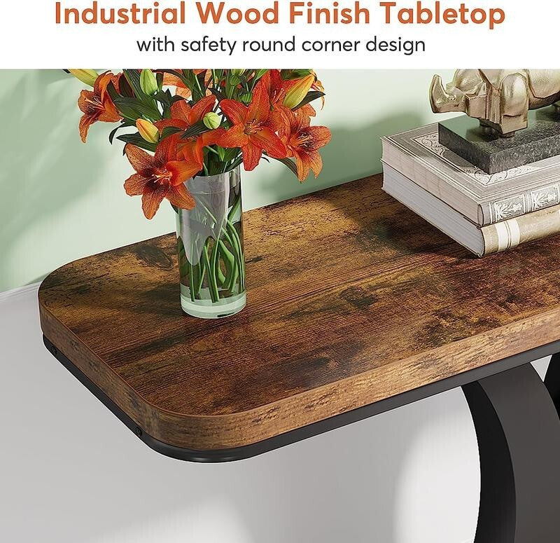 Rustic Industrial Console Table – Curved Base Entryway Table 100cm Wide