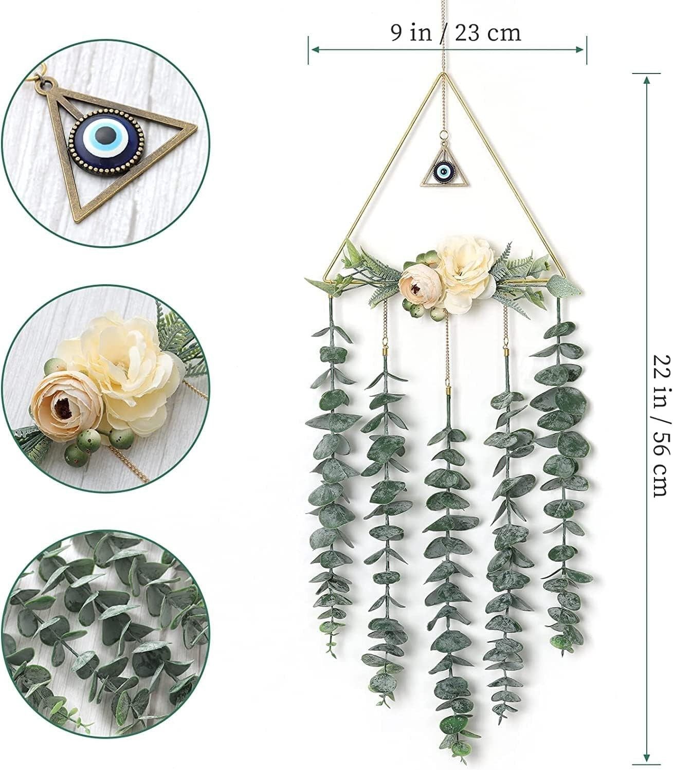 Artificial Eucalyptus Wall Hanging Boho Gold Triangle Home Decor