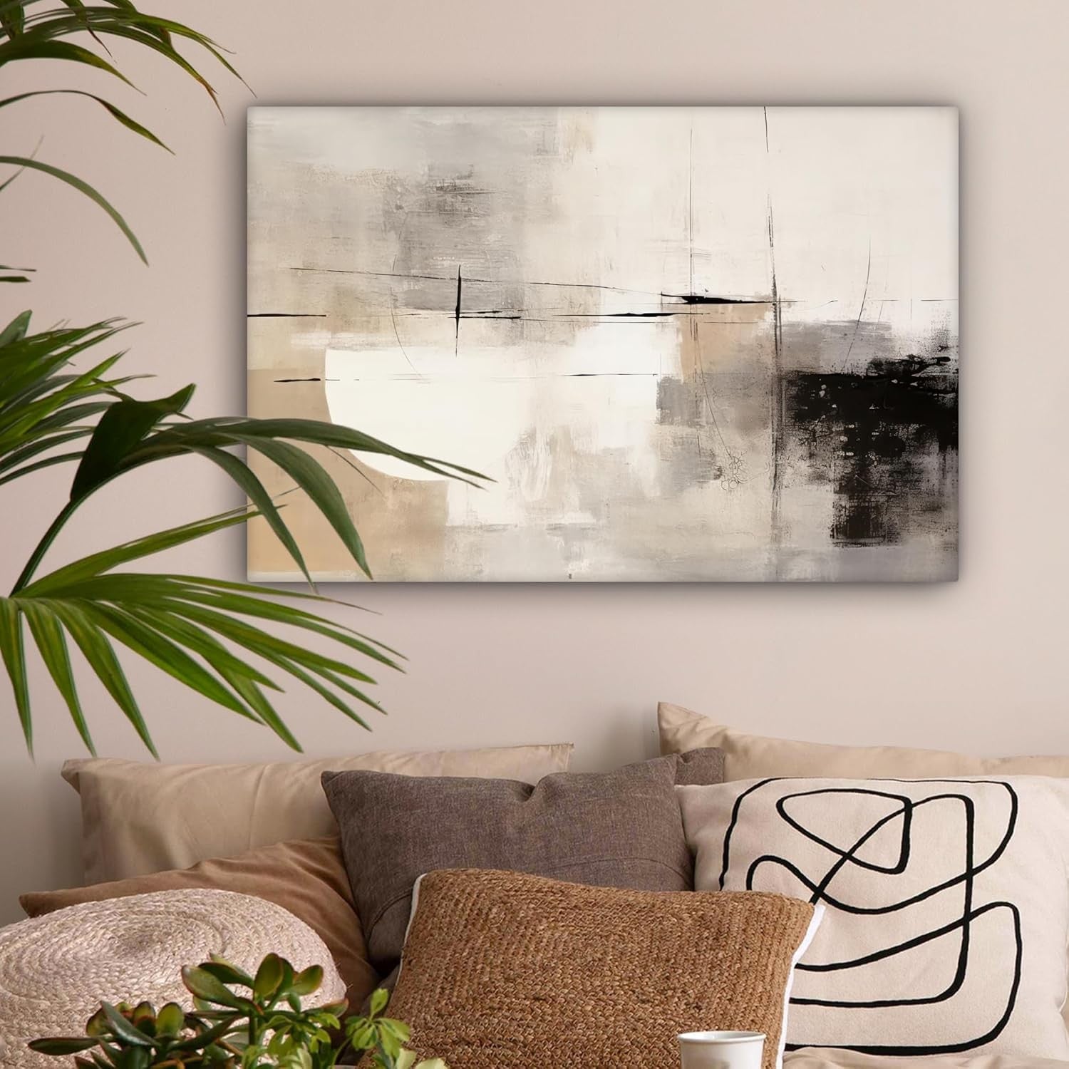 Abstract Grey Canvas Wall Art 60x40cm Framed Modern