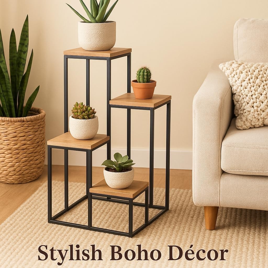 4 Tier Wooden Plant Stand Ladder Shelf Indoor Outdoor Garden Flower Rack