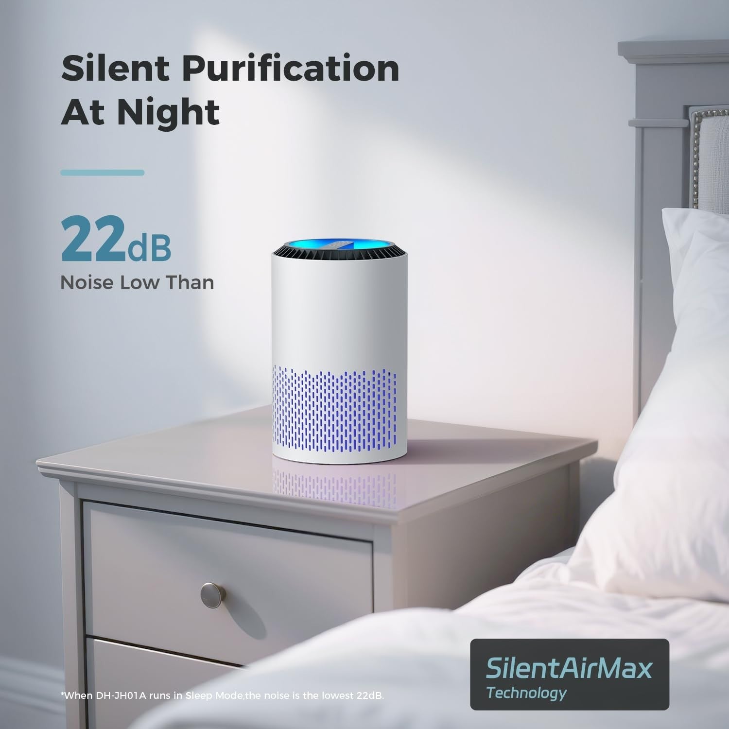 Ultra Quiet HEPA Air Purifier 22dB Sleep Mode 7W Bedroom Office