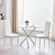 5-Piece Round Glass Dining Table with 2 White Velvet Chairs Set for 2