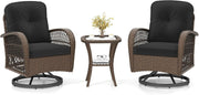 3pc Rattan Bistro Set Garden Swivel Rocking Chairs & Glass Table Outdoor