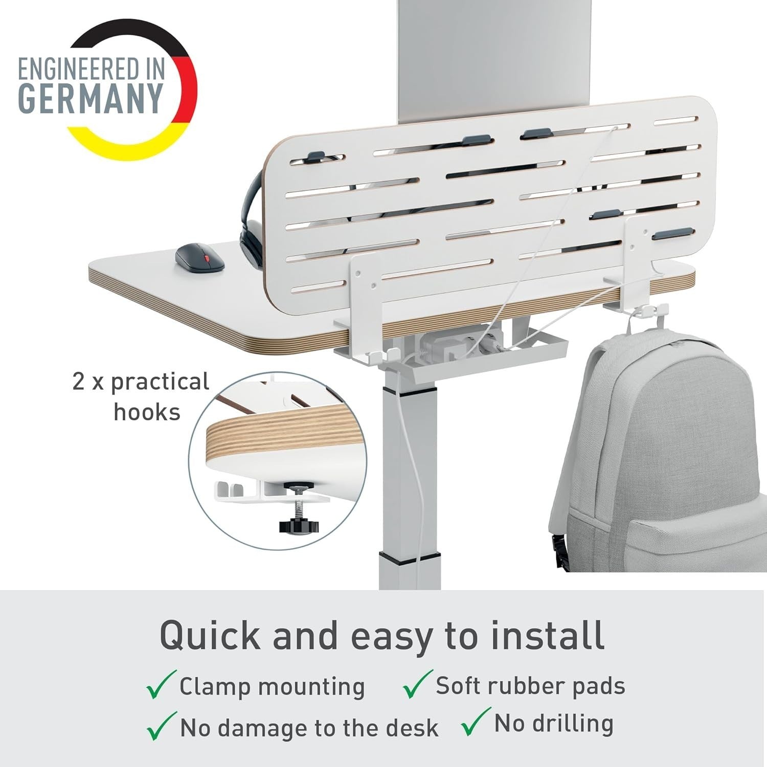 White Pegboard Desk Organiser with Laptop Holder & Accessories 80cm