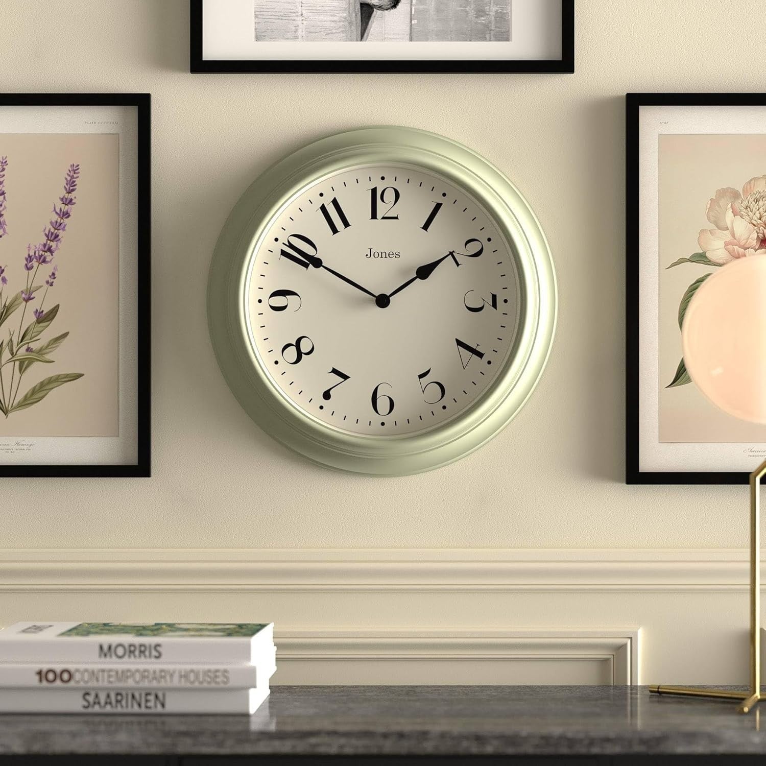40cm Sage Green Wall Clock Silent Classic Retro Round Decor for Kitchen Home