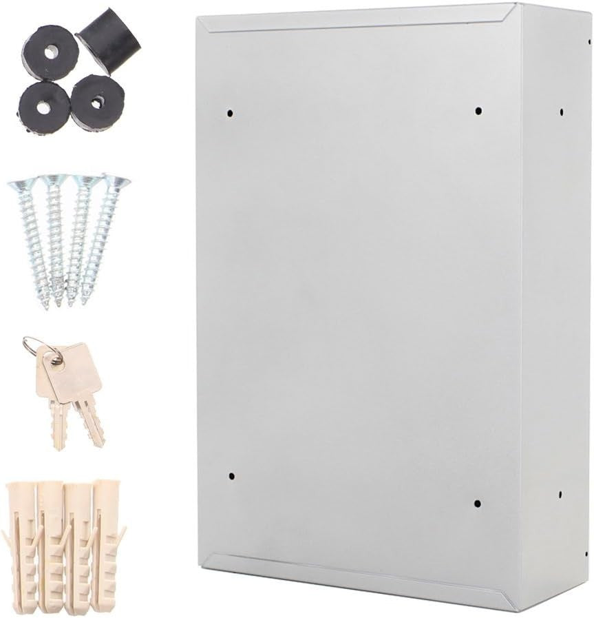 Wall Mount Steel Mailbox Silver Zinc-Plated Lockable Post Box 215x90x320mm