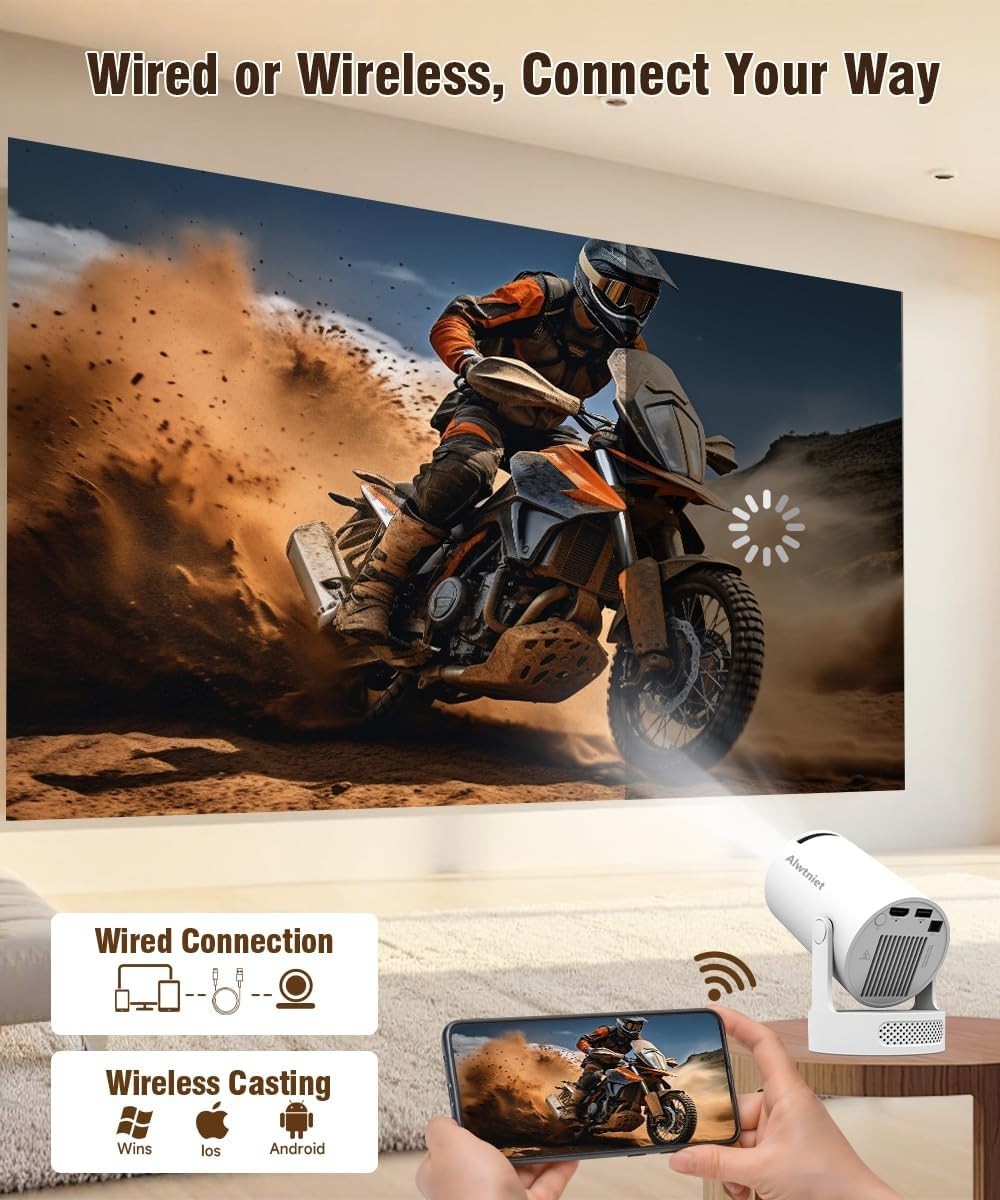 Smart WiFi6 1080P Mini Projector Bluetooth 180° Android 14