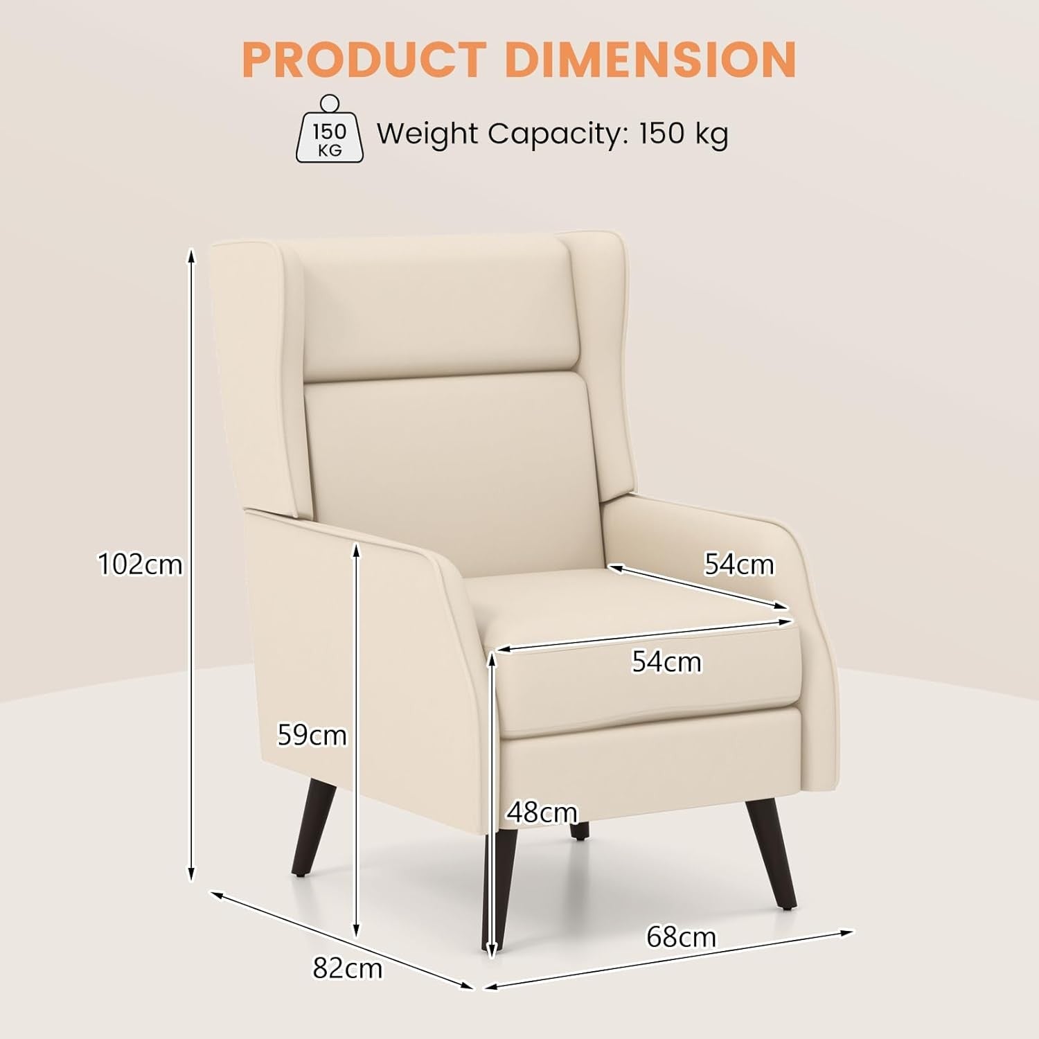 High Back Wingback Accent Chair Upholstered Lounge Armchair White