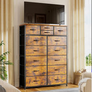 Tall Chest of Drawers 14 Fabric Storage Units Rustic Wood Metal Frame
