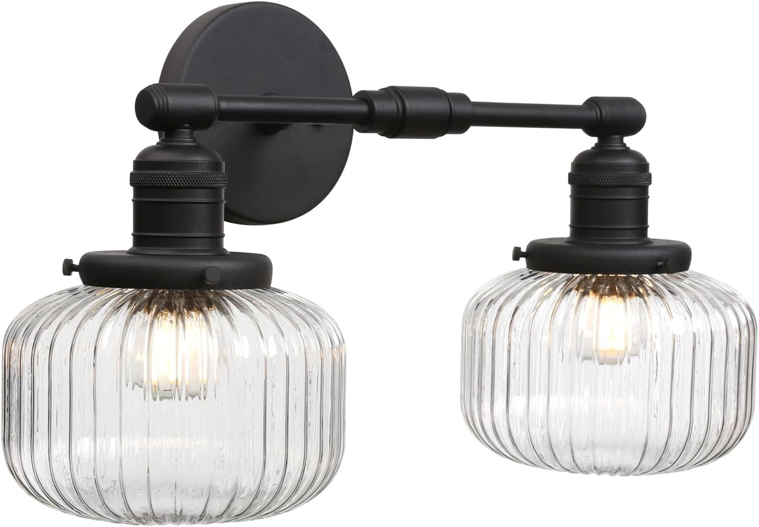 Industrial 2-Light Black Glass Wall Sconce | Vintage Bathroom Vanity Light