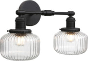 Industrial 2-Light Black Glass Wall Sconce | Vintage Bathroom Vanity Light