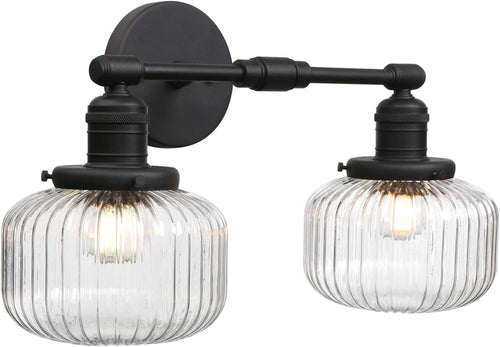 Industrial 2-Light Black Glass Wall Sconce | Vintage Bathroom Vanity Light