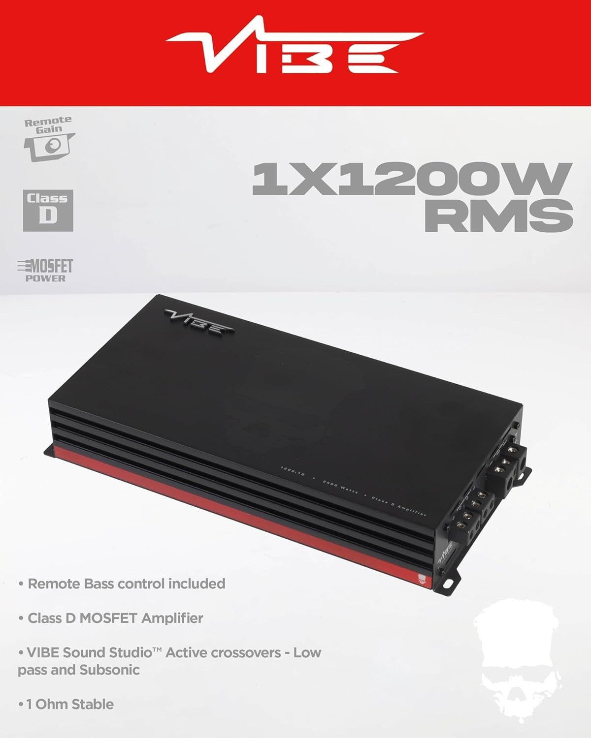 1200W RMS Monoblock Car Amplifier 2400W Max 1-Channel Bass Remote