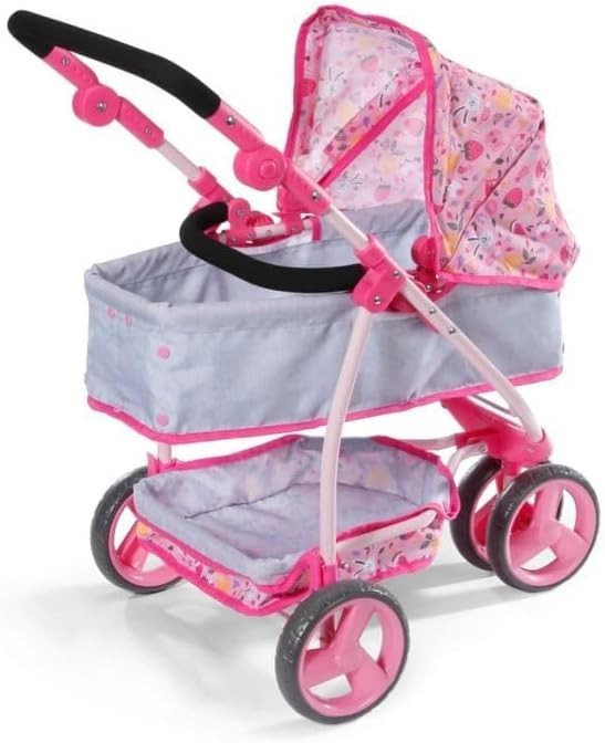 Doll Pram Jogger Pushchair Folding Hood Adjustable Handle 43cm Dolls