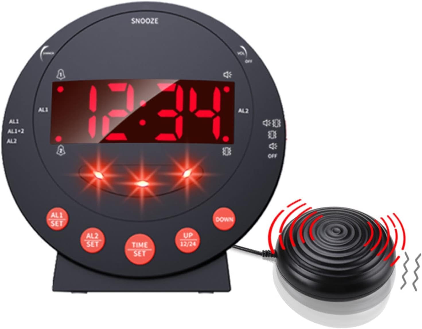 Extra Loud Alarm Clock Bed Shaker Vibrating Red LED Deaf Heavy Sleepers