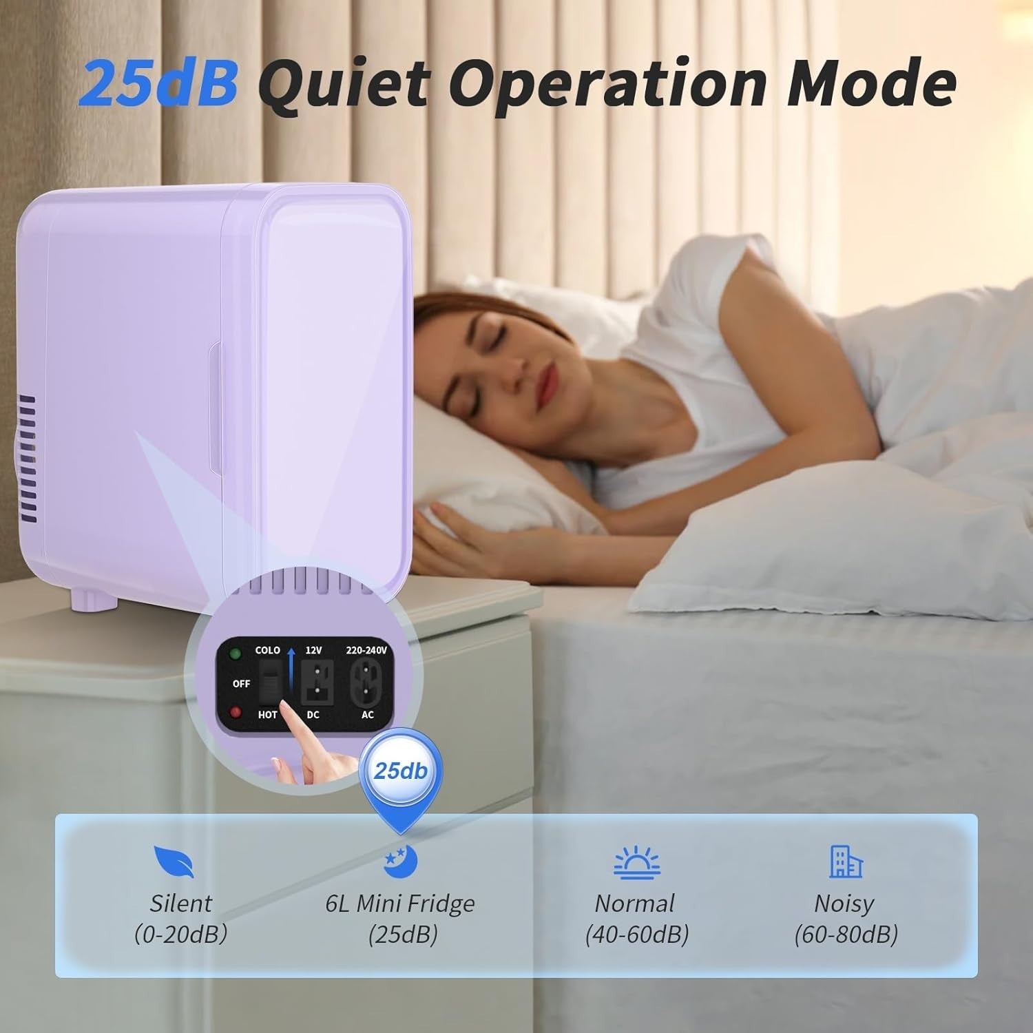 6L Mini Fridge Portable AC/DC Cooler Warmer Bedroom Skincare Purple