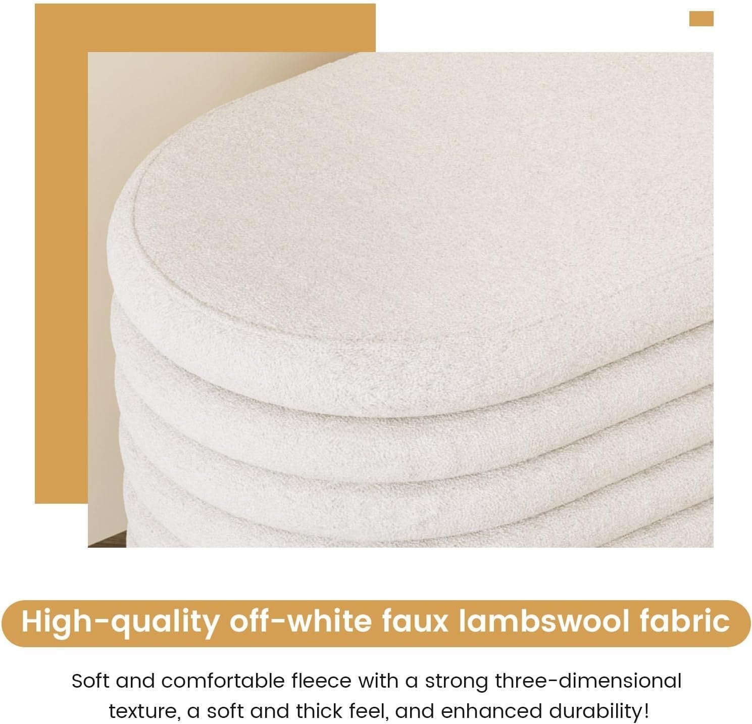 Miuuod Oval Storage Ottoman Bench 116.5cm Sherpa Fabric Cream White