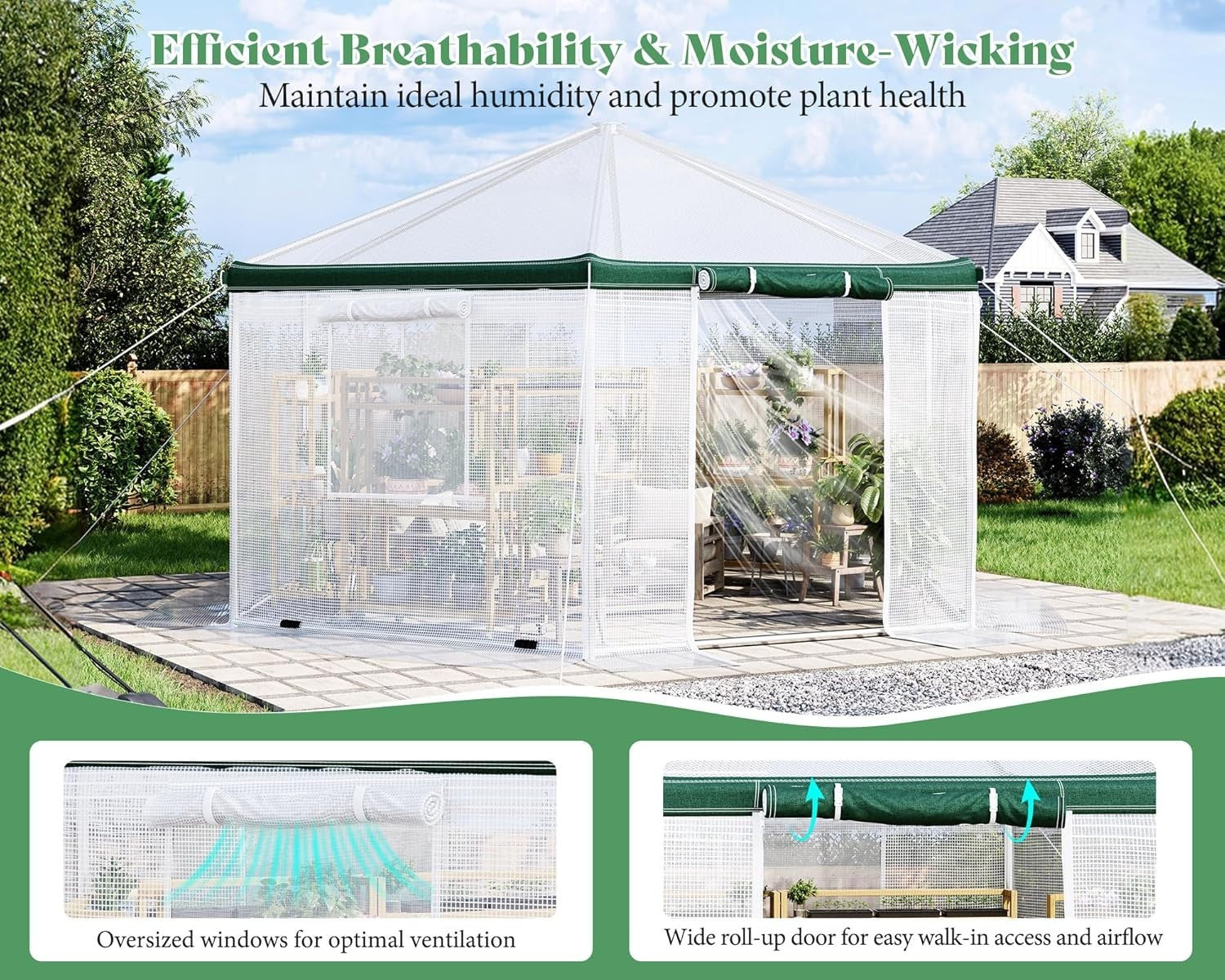 Hexagonal Walk-In Greenhouse 4.1x4.1x2.7m Heavy Duty Waterproof PE Cover