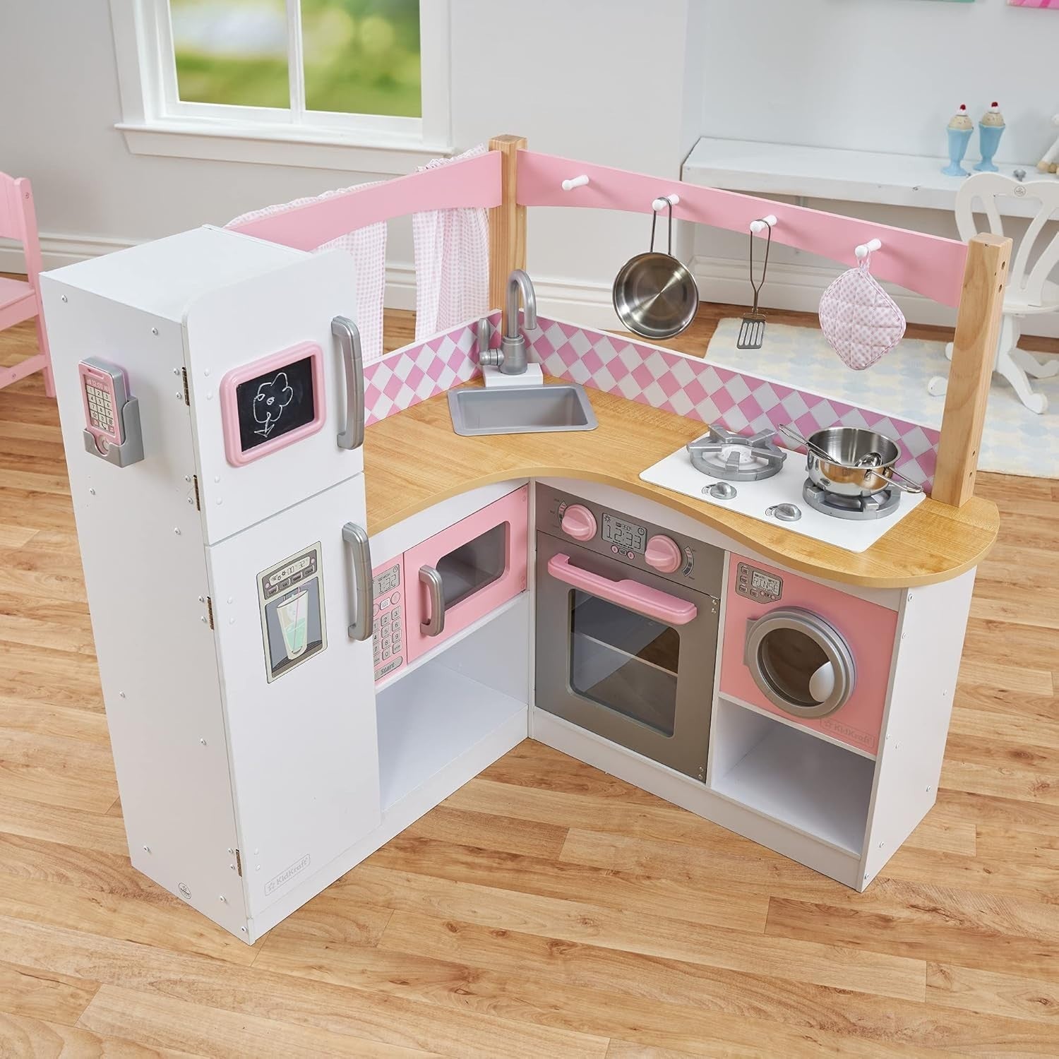 Large Corner Wooden Play Kitchen Kids Toy Set Phone Accessories