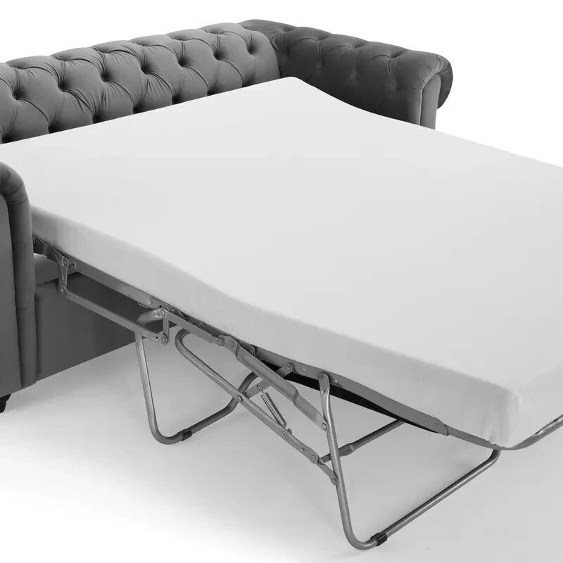 Velvet Chesterfield Pull Out Sofa Bed 2 Seater With Mattress Grey