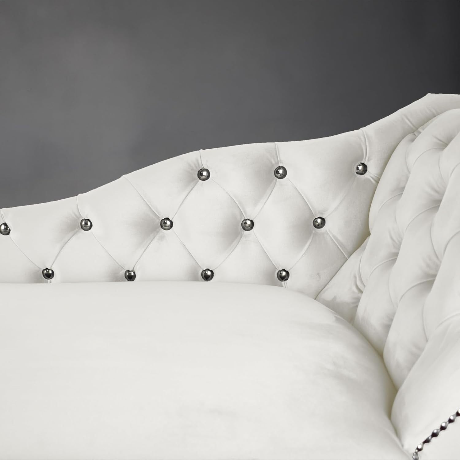Cream Velvet Chaise Lounge Chair Right Hand | Tufted Accent Sofa 190kg UK