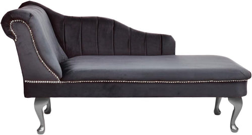 Velvet Chaise Lounge Left Hand Tufted Accent Sofa Chair Grey 133cm