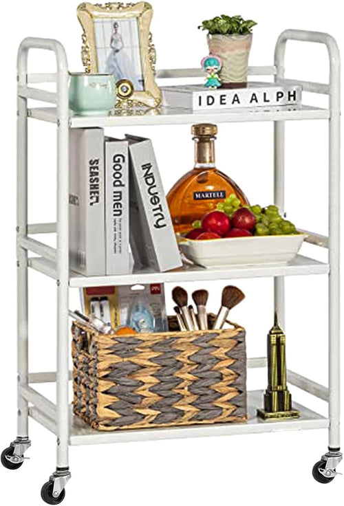 3 Tier Rolling Storage Cart Kitchen Trolley Metal Shelves with Wheels White