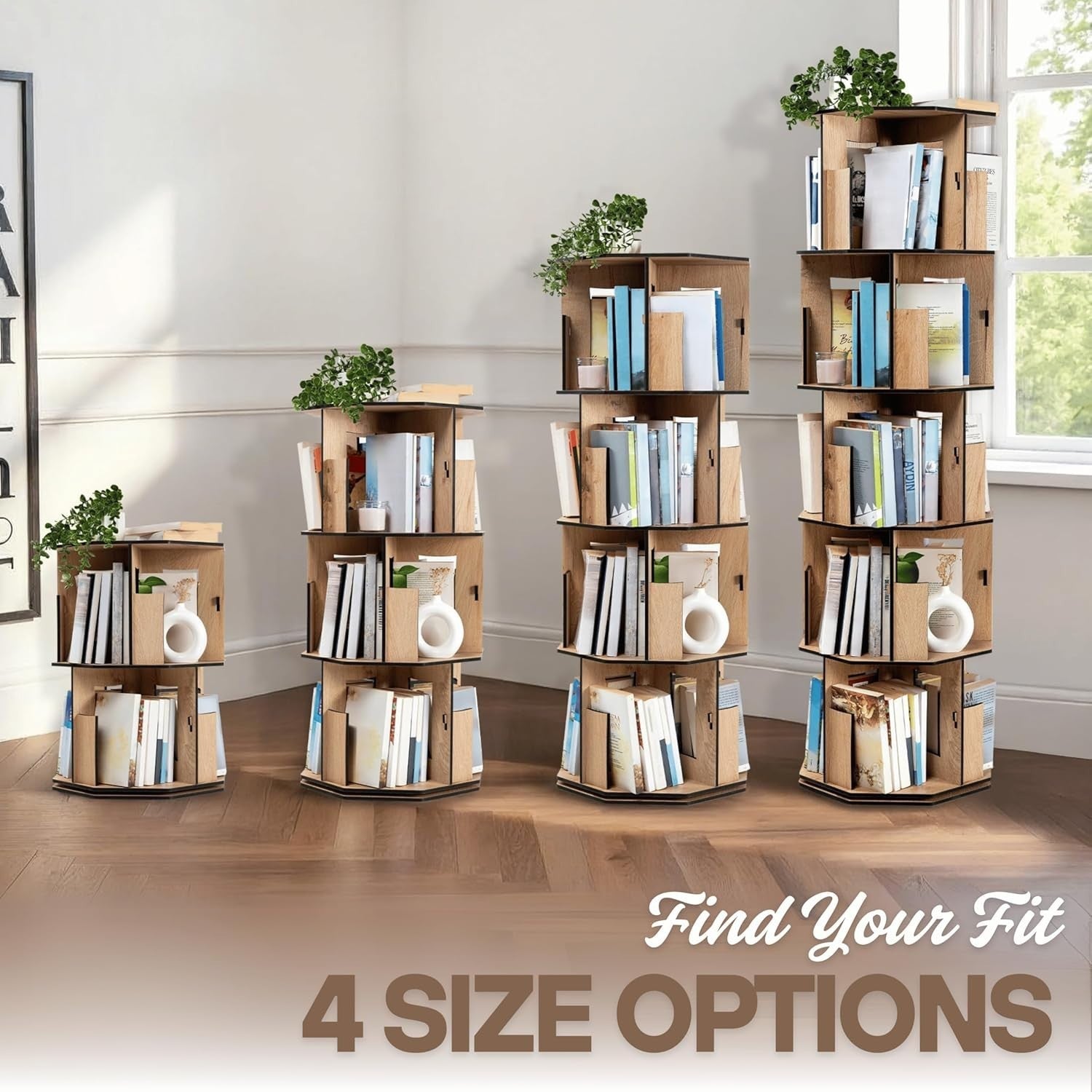 2 Tier Rotating Kids Bookshelf Oak Corner Shelf Space-Saving Storage Organizer