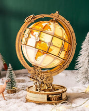 3D Wooden Globe Puzzle with LED Light & Rotating Gear – DIY Gift