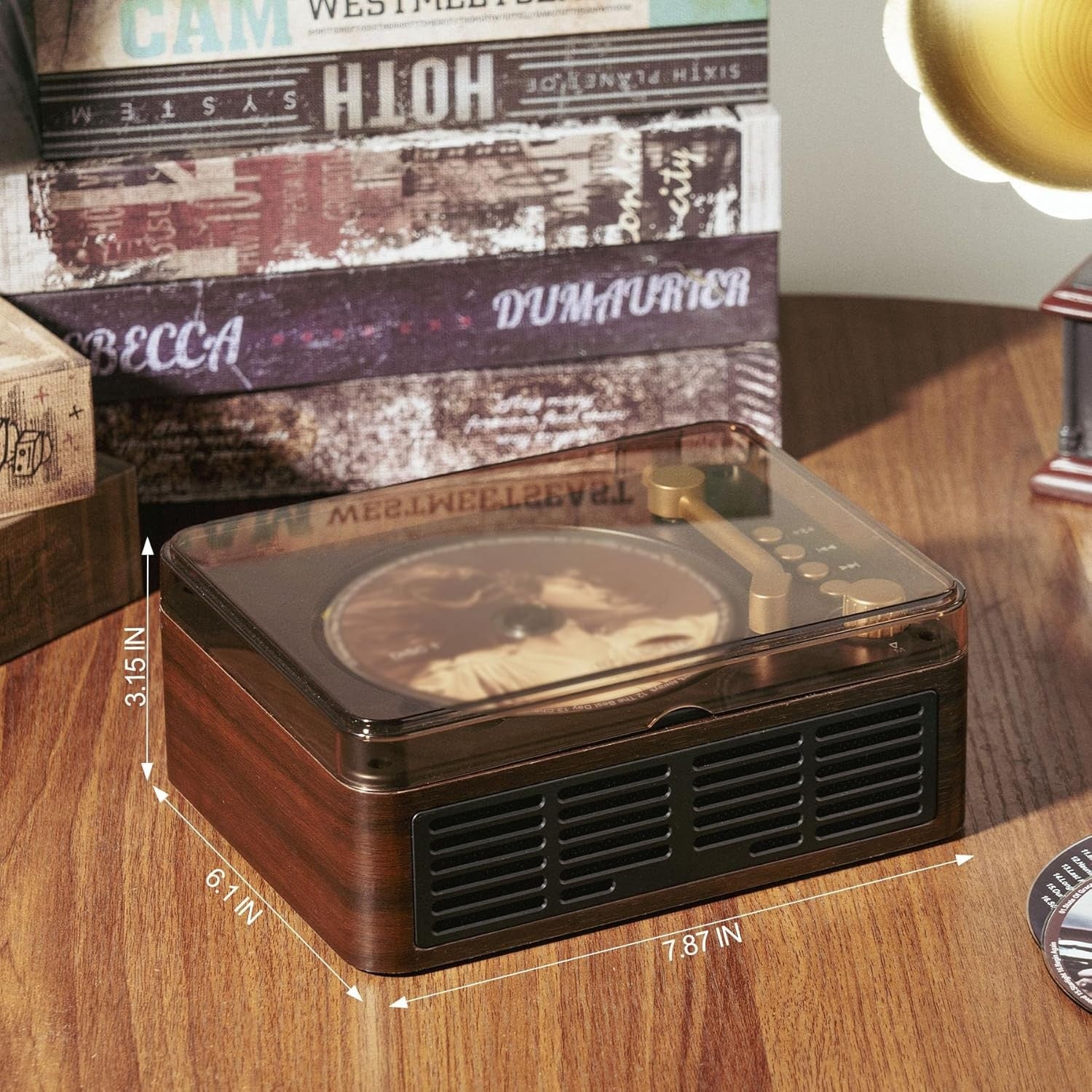 Portable Bluetooth CD Player Speakers FM Radio USB AUX Remote Brown