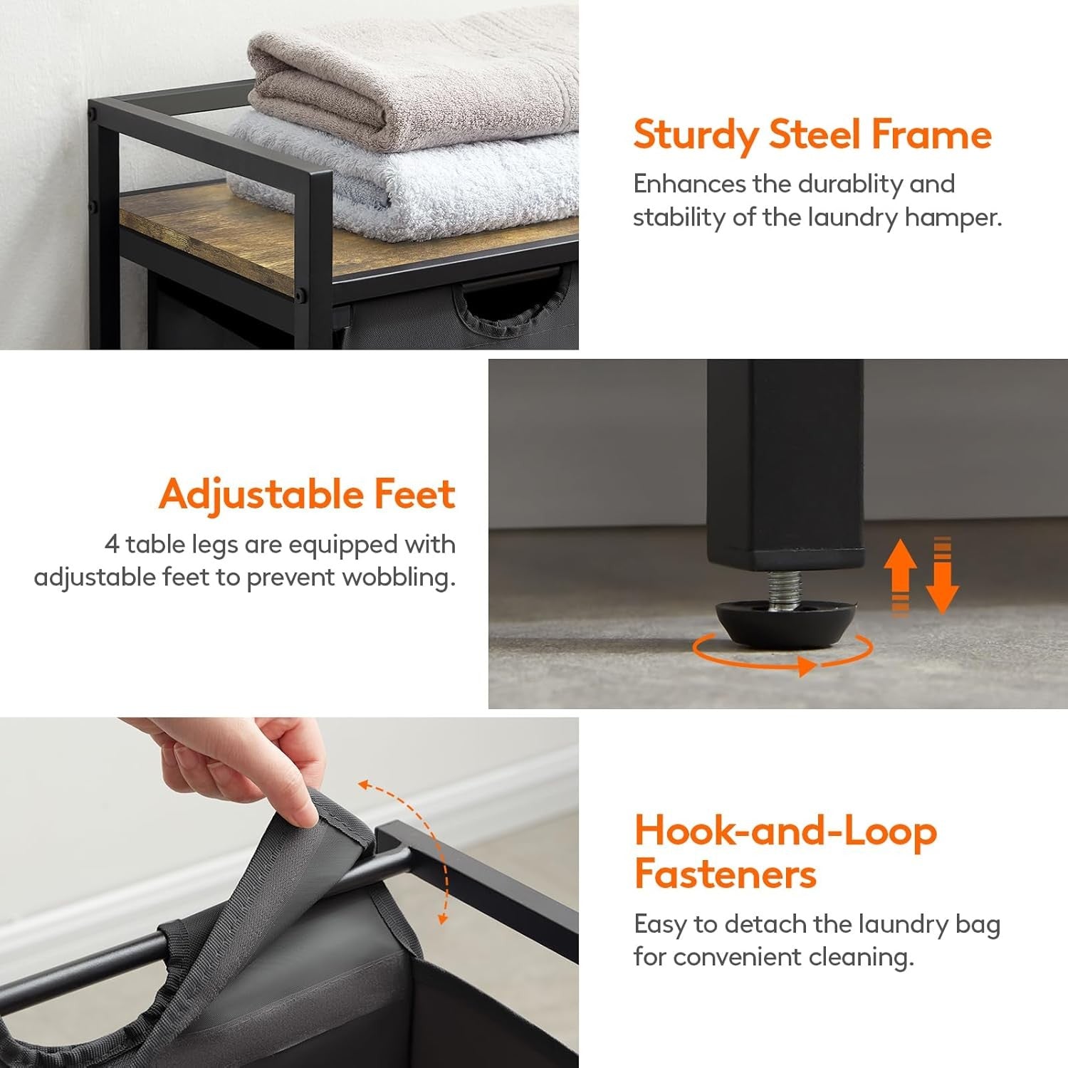 95L Double Laundry Hamper Black with Shelf & Pull-Out Bags | Modern Laundry Sort