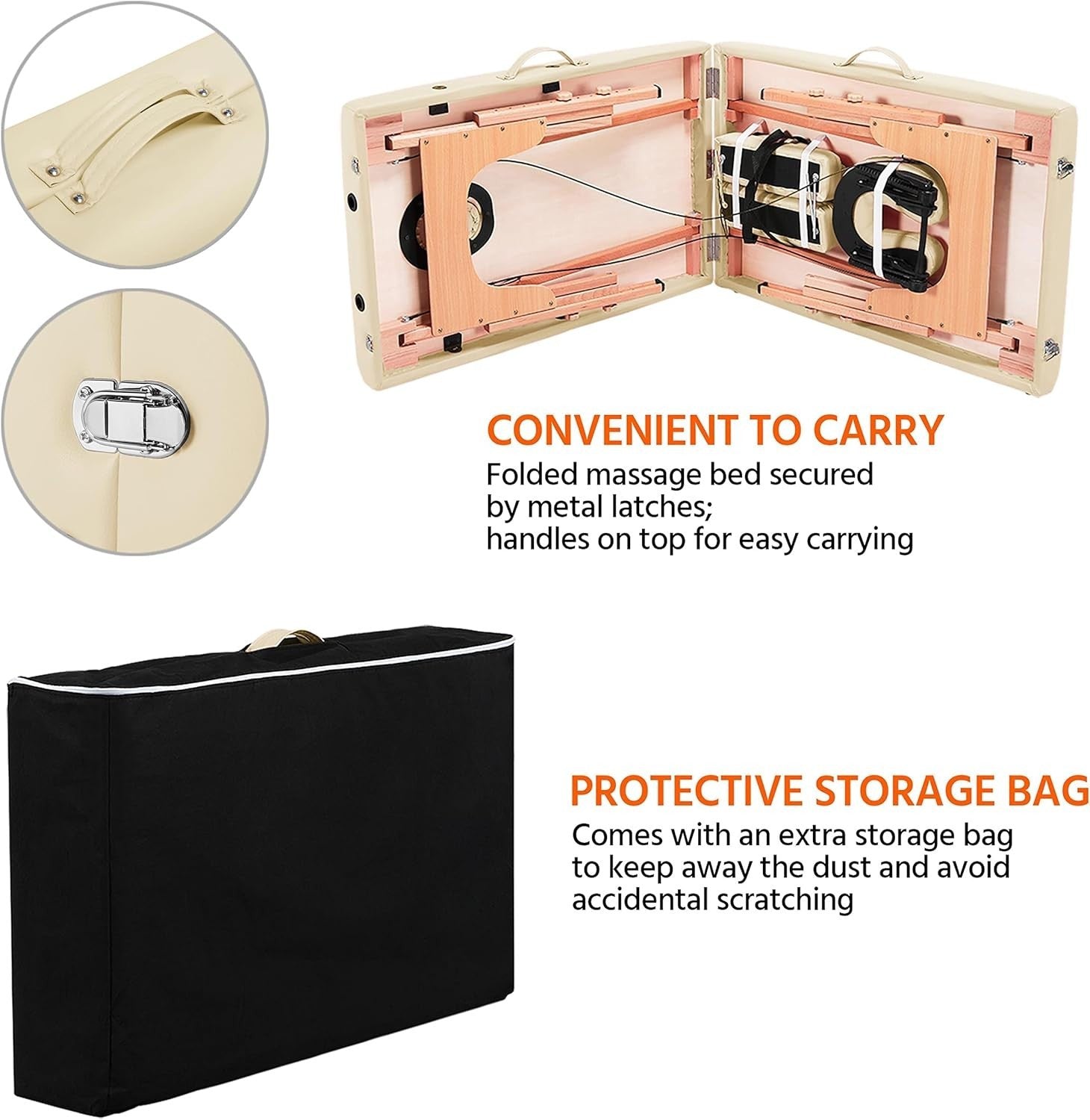 Portable Wood Massage Table Folding 2-Section Beauty Lash Bed Cream 60cm Width