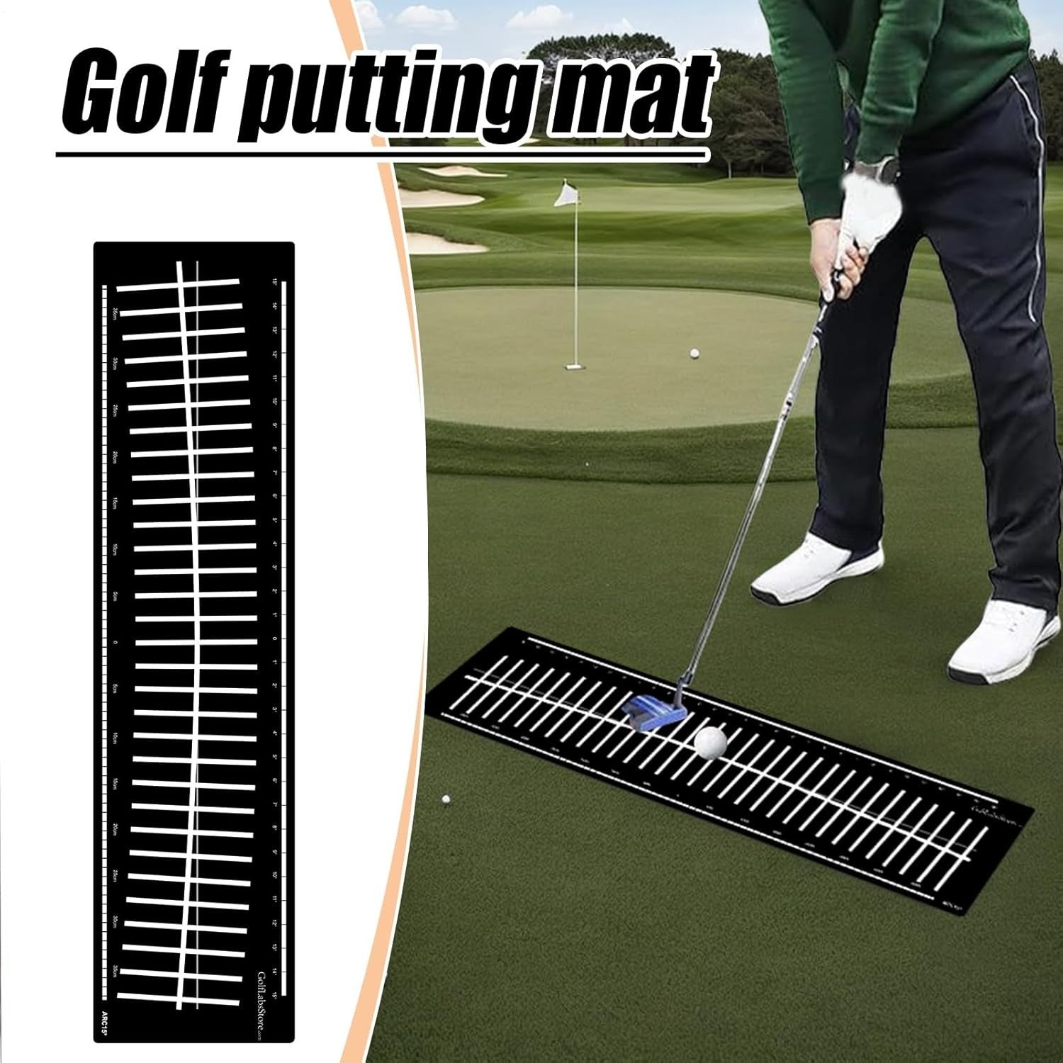 Golf Hitting Mat Alignment Trainer Putting Practice Aid 22in Indoor Outdoor