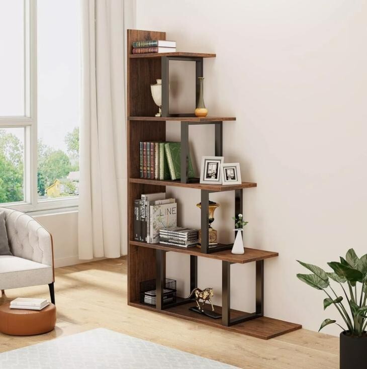 5 Tier L-Shaped Ladder Bookshelf Freestanding Display Unit for Living Room